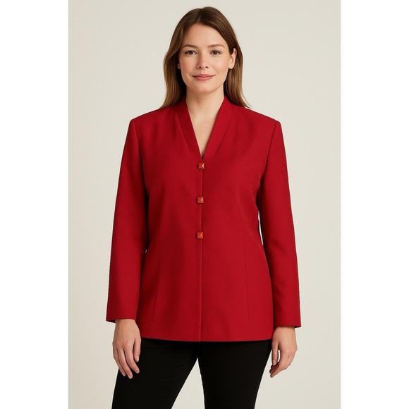 Laura Scott Jackets & Blazers - Vtg Laura Scott Womens red blazer with a floral pattern 12 Buttons Old Money